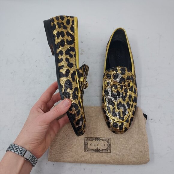 Gucci Jordaan Gold Black Leopard Horsebit Loafer Shoe - Picture 4 of 11